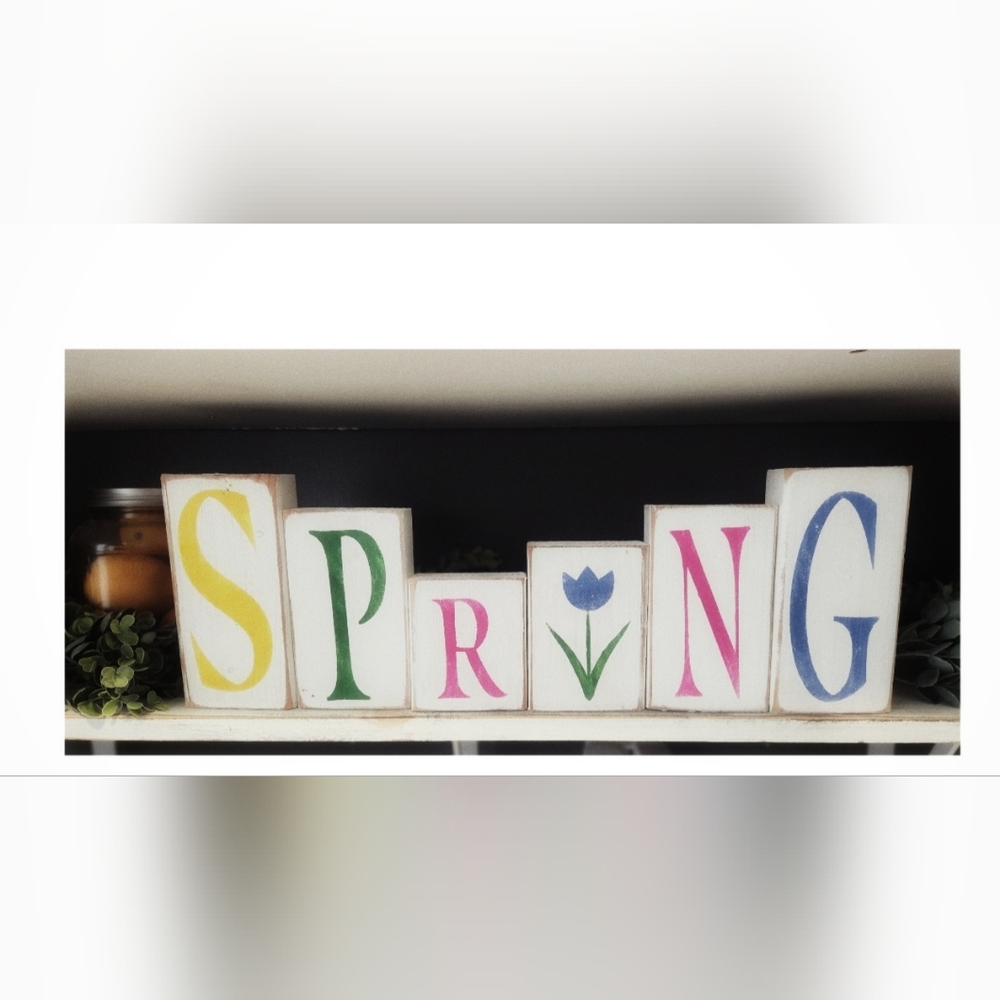 Farmhouse Inspired Wooden Spring 6pc.  Block Set